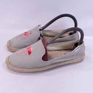 Soludos Slip on Casual Canvas Flat Shoe Womens Size 6.5 Gray Flamingo